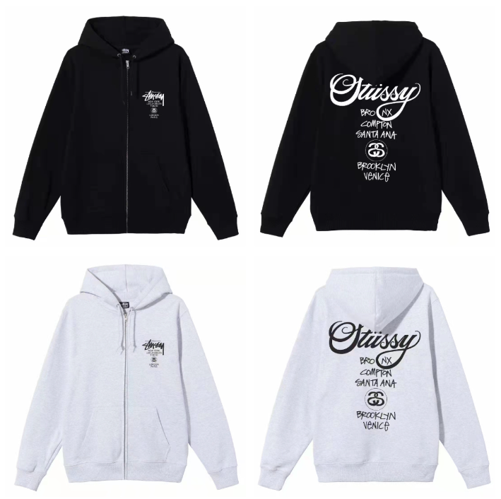 스투시 월드투어 후드 집업 블랙